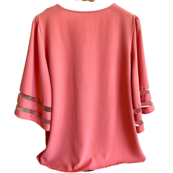 Womens XL Pink Bell Sleeve V-Neck Top Feminine Cottagecore Fairy Dainty Career - Picture 2 of 11